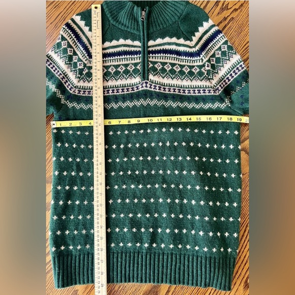 J Crew Mercantile Sweater Mens Medium Lambs Wool Blend 1/4 Zip Green Mock Neck - Picture 5 of 7